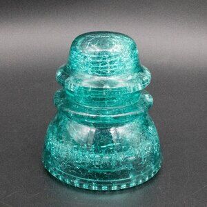Vintage 4" Hemingray - 42 Glass Blue Aqua Crackled Insulator Made in USA